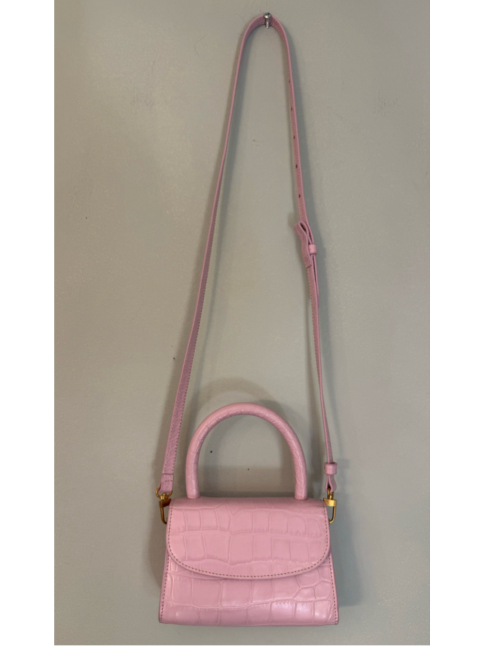By Far Pink Croc Embossed Leather Mini Bag